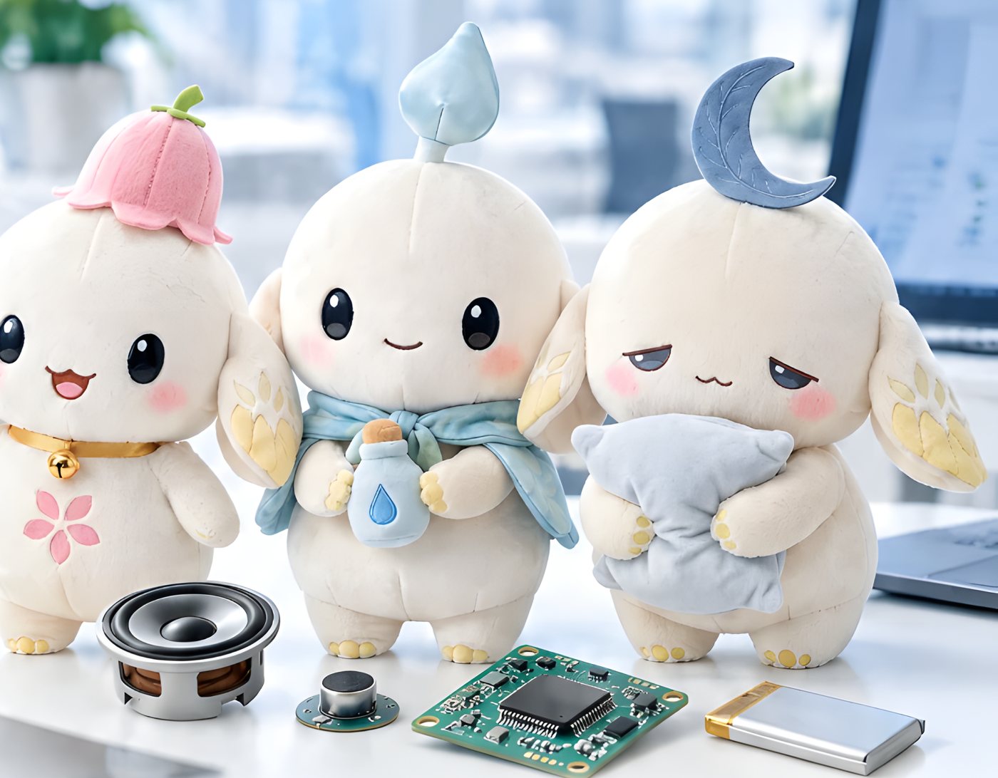 話せるAIぬいぐるみと、スピーカー・マイク・AIモジュール